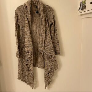 Christine Gerard Cardigan Sweater Waterfall Open Front Mottled Boho Brown Size M